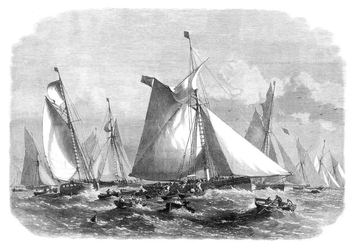 Framed Print : A Barking carrier collecting fish from the trawl fleet on the Doggerbank, 1864. Creator: Smyth Framed Print : A Barking carrier collecting fish from the trawl fleet on the Doggerbank, 1864. Creator: Smyth