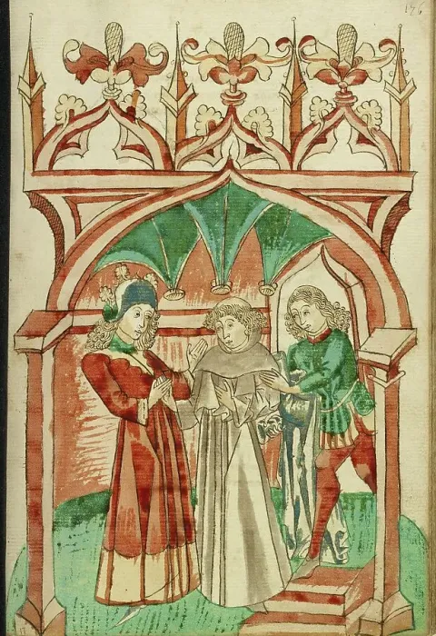 Framed Print : Barlaam Saying Farewell to Josaphat; Barlaam und Josaphat, 1469. Creators: Hans Schilling, Diebolt Lauber Framed Print : Barlaam Saying Farewell to Josaphat; Barlaam und Josaphat, 1469. Creators: Hans Schilling, Diebolt Lauber