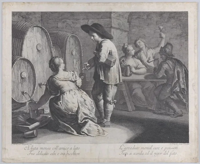 Framed Print : A barmaid filling mugs... 1760-70. Creator: Giovanni Volpato Framed Print : A barmaid filling mugs... 1760-70. Creator: Giovanni Volpato