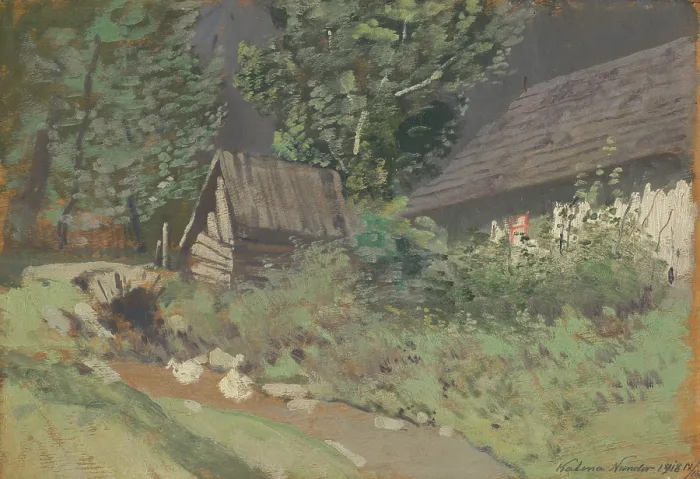 Framed Print : Behind the Barn, 1918. Creator: Ferdinand Katona Framed Print : Behind the Barn, 1918. Creator: Ferdinand Katona