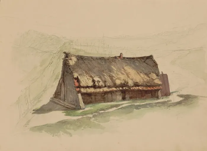 Framed Print : Barn with a thatched roof in a meadow, 1864-c. 1865. Creator: Maria Vos Framed Print : Barn with a thatched roof in a meadow, 1864-c. 1865. Creator: Maria Vos