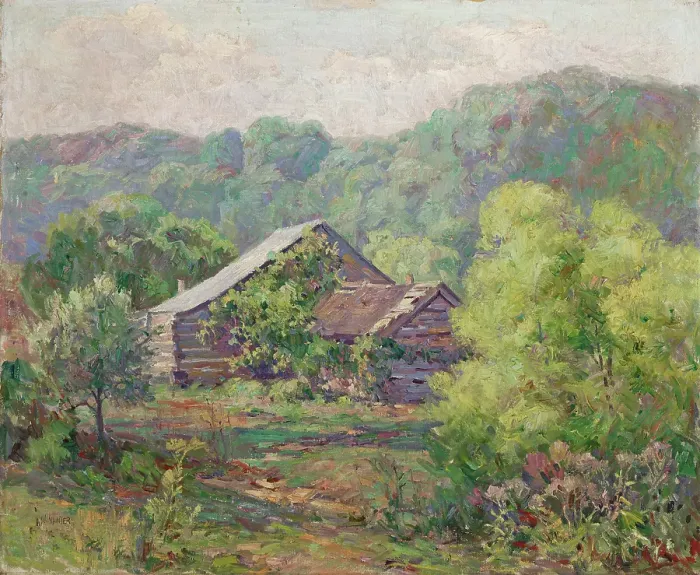 Framed Print : Barnes Cabin on Owl Creek, Brown County, probably 1920. Creator: John W Vawter Framed Print : Barnes Cabin on Owl Creek, Brown County, probably 1920. Creator: John W Vawter