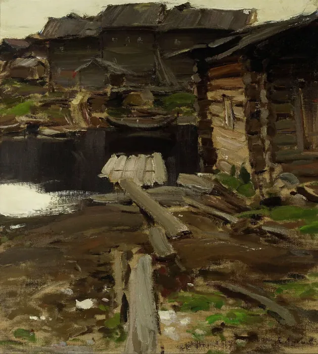 Framed Print : Barns by a River, 1885-1930. Creator: Abram Arkhipov Framed Print : Barns by a River, 1885-1930. Creator: Abram Arkhipov
