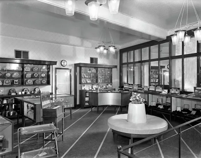 Framed Print : Barnsley Co-op central jewellery department, South Yorkshire, 1956 Framed Print : Barnsley Co-op central jewellery department, South Yorkshire, 1956