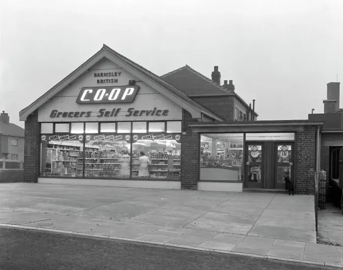 Framed Print : Barnsley Co-op, Smithies branch exterior, South Yorkshire, 1961. Artist: Michael Walters Framed Print : Barnsley Co-op, Smithies branch exterior, South Yorkshire, 1961. Artist: Michael Walters