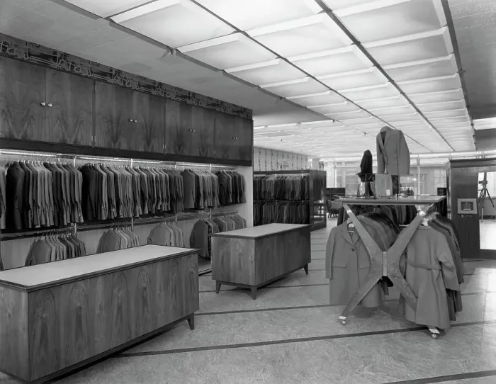Framed Print : Barnsley Co-operative society, mens tailoring department, South Yorkshire, 1960 Framed Print : Barnsley Co-operative society, mens tailoring department, South Yorkshire, 1960