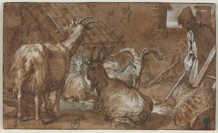 Framed Print : A Barnyard with Goats and a Goatherd, c. 1610-1615. Creator: Abraham Bloemaert (Dutch, 1564-1651) Framed Print : A Barnyard with Goats and a Goatherd, c. 1610-1615. Creator: Abraham Bloemaert (Dutch, 1564-1651)