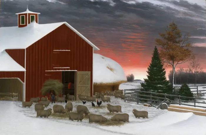 Framed Print : Barnyard in Winter, ca. 1885-1890. Creator: Horatio Shaw Framed Print : Barnyard in Winter, ca. 1885-1890. Creator: Horatio Shaw
