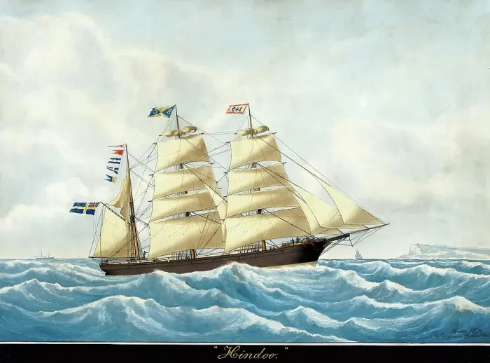 Framed Print : The barque Hindoo, le Havre, 1872. Creator: Eugene Grandin Framed Print : The barque Hindoo, le Havre, 1872. Creator: Eugene Grandin