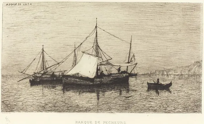 Framed Print : Barque de Pecheurs, 1874. Creator: Adolphe Appian Framed Print : Barque de Pecheurs, 1874. Creator: Adolphe Appian