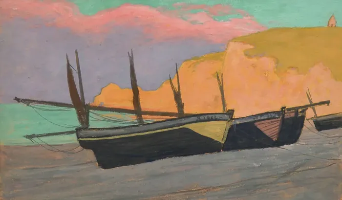 Framed Print : Barques à Étretat, 1902. Creator: Auburtin, Jean Francis (1866-1930) Framed Print : Barques à Étretat, 1902. Creator: Auburtin, Jean Francis (1866-1930)