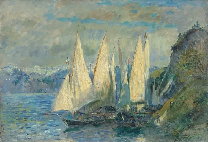 Framed Print : Barques aux grandes voiles sur le lac Leman a Meillerie en Haute-Savoie. Artist: Lebourg, Albert (1849-1928) Framed Print : Barques aux grandes voiles sur le lac Leman a Meillerie en Haute-Savoie. Artist: Lebourg, Albert (1849-1928)