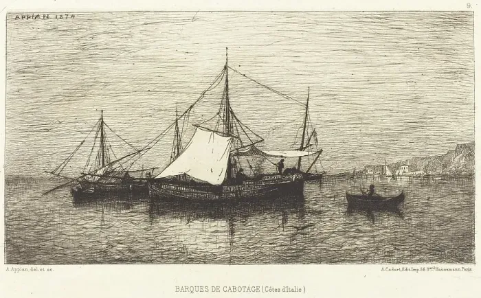 Framed Print : Barques de Cabotage. Creator: Adolphe Appian Framed Print : Barques de Cabotage. Creator: Adolphe Appian