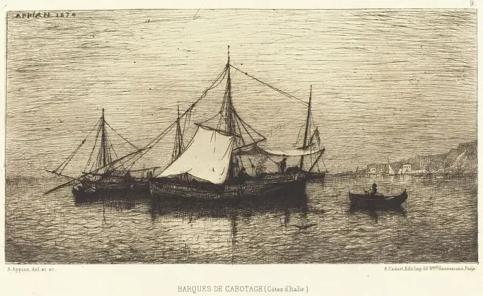Framed Print : Barques de Cabotage. Creator: Adolphe Appian Framed Print : Barques de Cabotage. Creator: Adolphe Appian
