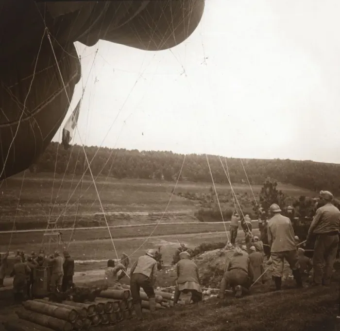 Framed Print : Barrage balloon, Genicourt, northern France, c1914-c1918 Framed Print : Barrage balloon, Genicourt, northern France, c1914-c1918