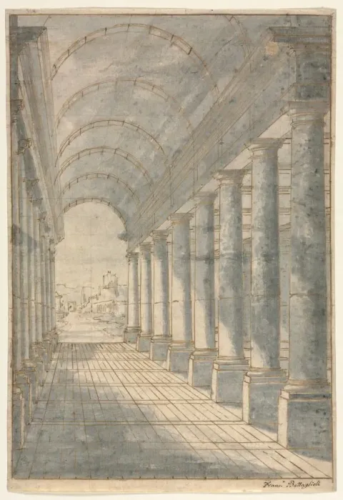 Framed Print : Barrel-vaulted Arcade Rendered in Perspective, 1700s. Creator: Francessco Battaglioli (Italian) Framed Print : Barrel-vaulted Arcade Rendered in Perspective, 1700s. Creator: Francessco Battaglioli (Italian)