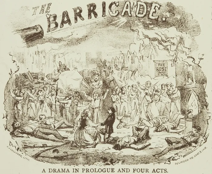 Framed Print : The Barricade - A Drama in Prologue and Four Acts, c1878. Creator: CJ Culliford Framed Print : The Barricade - A Drama in Prologue and Four Acts, c1878. Creator: CJ Culliford