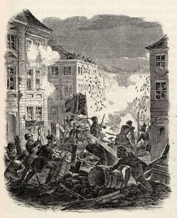 Framed Print : Barricade fighting at the Colln Townhall in Berlin on the night of 18 to 19 March 1848. Creator: Kretschmer, Robert (1818-1872) Framed Print : Barricade fighting at the Colln Townhall in Berlin on the night of 18 to 19 March 1848. Creator: Kretschmer, Robert (1818-1872)