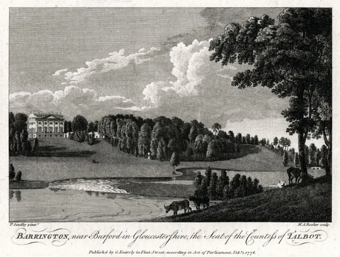 Framed Print : Barrington, near Burford in Gloucestershire, the Seat of the Countess of Talbot, 1776. Artist: Michael Angelo Rooker Framed Print : Barrington, near Burford in Gloucestershire, the Seat of the Countess of Talbot, 1776. Artist: Michael Angelo Rooker