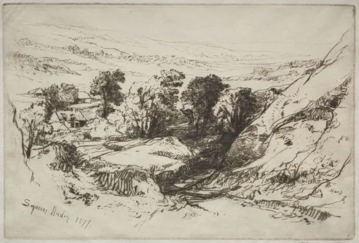 Framed Print : Nine Barrow Down, 1877. Creator: Francis Seymour Haden (British, 1818-1910) Framed Print : Nine Barrow Down, 1877. Creator: Francis Seymour Haden (British, 1818-1910)
