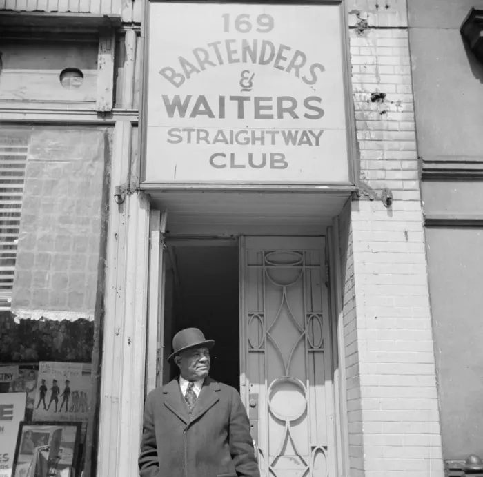 Framed Print : Bartenders and waiters club entrance in the Harlem area, New York, 1943. Creator: Gordon Parks Framed Print : Bartenders and waiters club entrance in the Harlem area, New York, 1943. Creator: Gordon Parks