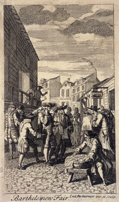 Framed Print : Bartholomew Fair, London, c1715. Artist: Louis du Guernier Framed Print : Bartholomew Fair, London, c1715. Artist: Louis du Guernier