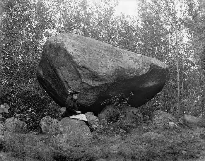 Framed Print : Bartlett Boulder, Upper Bartlett, White Mountains, c1900. Creator: Unknown