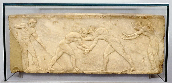 Bas-relief frieze of wrestlers, c500 BC
