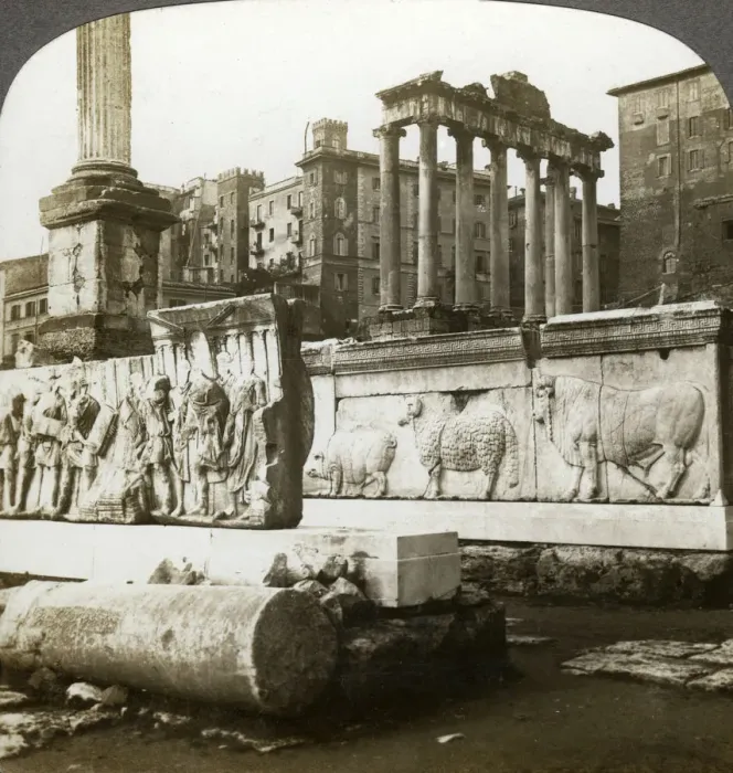 Framed Print : Bas reliefs of Trajan and Column of Phocas in the Forum, Rome, Italy. Artist: Underwood & Underwood Framed Print : Bas reliefs of Trajan and Column of Phocas in the Forum, Rome, Italy. Artist: Underwood & Underwood