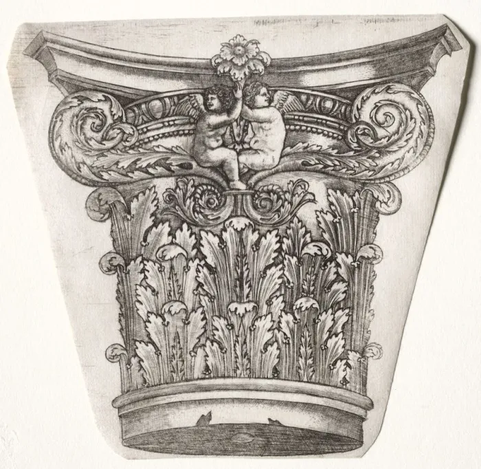 Framed Print : Base and Capital with Putti, c. 1525-1550. Creator: Master G. A. with the man-trap (Italian Framed Print : Base and Capital with Putti, c. 1525-1550. Creator: Master G. A. with the man-trap (Italian