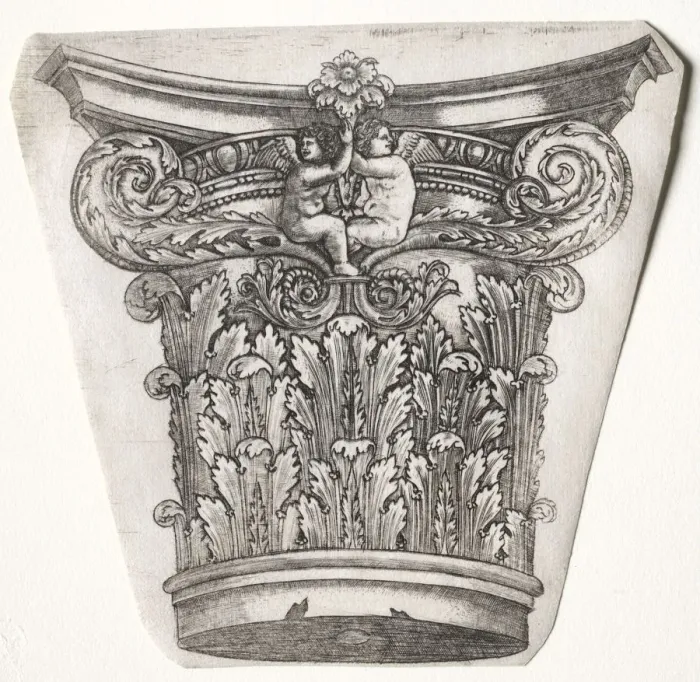 Framed Print : Base and Capital with Putti (capital), c. 1525-1550. Creator: Master G. A. with the man-trap Framed Print : Base and Capital with Putti (capital), c. 1525-1550. Creator: Master G. A. with the man-trap