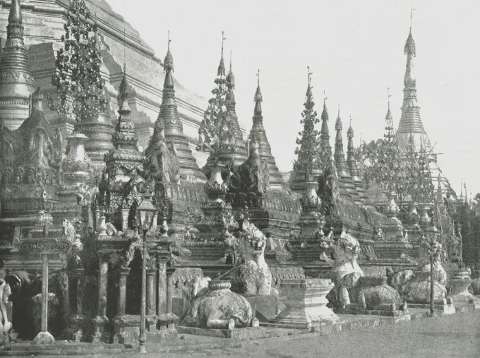 Framed Print : The base of the Grand Pagoda, Rangoon, Burma, 1895. Creator: Unknown Framed Print : The base of the Grand Pagoda, Rangoon, Burma, 1895. Creator: Unknown