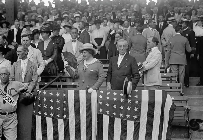 Framed Print : Baseball, Congressional - President And Mrs. Wilson, 1917. Creator: Harris & Ewing. Baseball, Congressional - President And Mrs. Wilson, 1917. Creator: Harris & Ewing Framed Print : Baseball, Congressional - President And Mrs. Wilson, 1917. Creator: Harris & Ewing. Baseball, Congressional - President And Mrs. Wilson, 1917. Creator: Harris & Ewing
