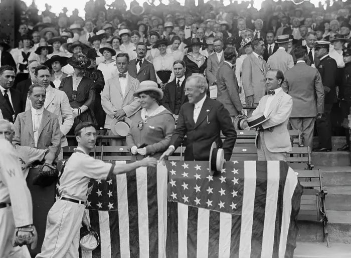 Framed Print : Baseball, Congressional - President And Mrs. Wilson, 1917. Creator: Harris & Ewing. Baseball, Congressional - President And Mrs. Wilson, 1917. Creator: Harris & Ewing Framed Print : Baseball, Congressional - President And Mrs. Wilson, 1917. Creator: Harris & Ewing. Baseball, Congressional - President And Mrs. Wilson, 1917. Creator: Harris & Ewing
