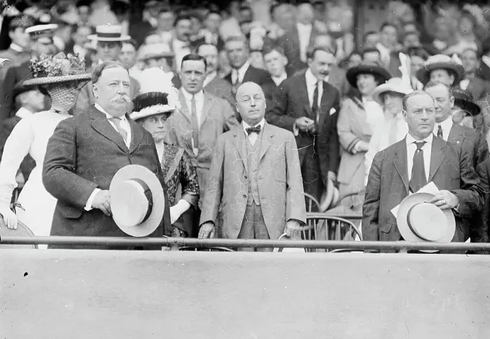 Framed Print : Baseball, Professional - L T R: Taft; Mrs. Knox; Sec. P.C. Knox; Vice President Sherman... 1912. Creator: Harris & Ewing. Baseball, Professional - L T R: Taft; Mrs. Knox; Sec. P.C. Knox; Vice President Sherman... 1912. Creator: Harris & Ewing Framed Print : Baseball, Professional - L T R: Taft; Mrs. Knox; Sec. P.C. Knox; Vice President Sherman... 1912. Creator: Harris & Ewing. Baseball, Professional - L T R: Taft; Mrs. Knox; Sec. P.C. Knox; Vice President Sherman... 1912. Creator: Harris & Ewing