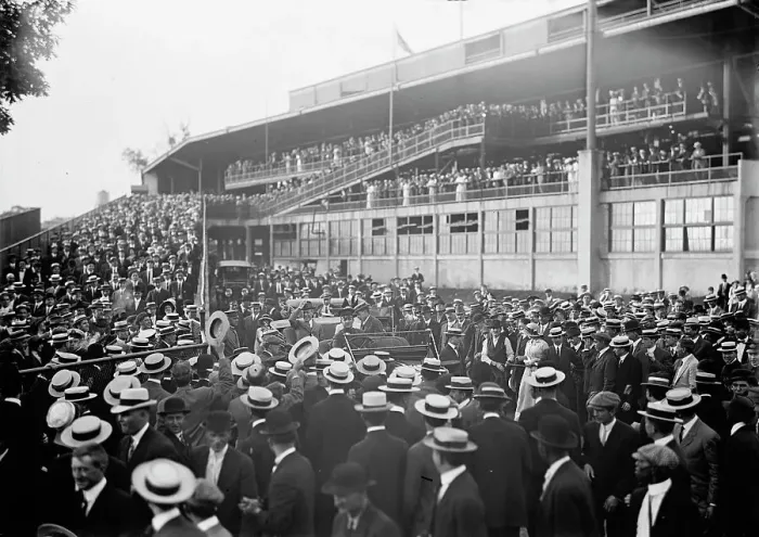 Framed Print : Baseball, Professional - President Wilson Leaving Ball Park, 1913. Creator: Harris & Ewing. Baseball, Professional - President Wilson Leaving Ball Park, 1913. Creator: Harris & Ewing