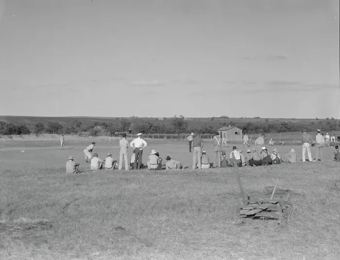 Framed Print : Baseball, Sunday afternoon - Rice vs. Perry, Texas, 1937. Creator: Dorothea Lange