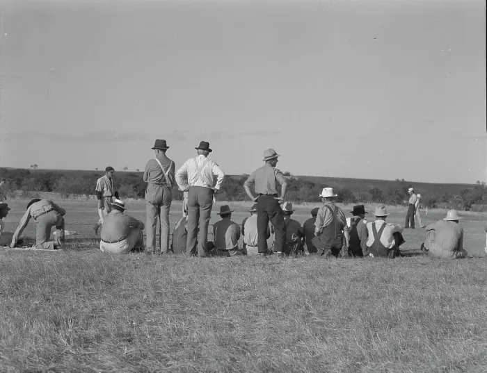 Framed Print : Baseball, Sunday afternoon - the town of Rice vs. the town of Perry, Texas, 1937. Creator: Dorothea Lange Framed Print : Baseball, Sunday afternoon - the town of Rice vs. the town of Perry, Texas, 1937. Creator: Dorothea Lange
