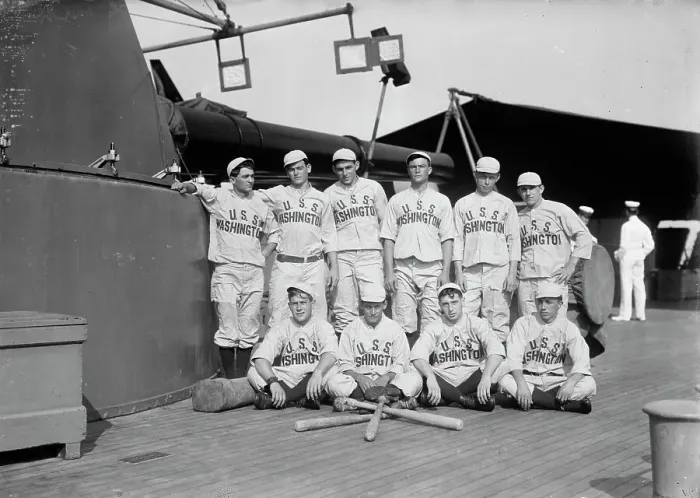 Framed Print : Baseball team on ship named WASHINGTON (baseball), c1911. Creator: Bain News Service Framed Print : Baseball team on ship named WASHINGTON (baseball), c1911. Creator: Bain News Service