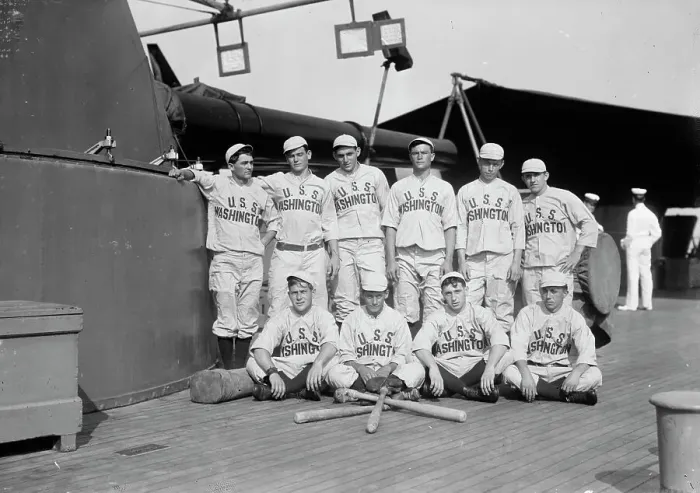 Framed Print : Baseball team on ship named WASHINGTON (baseball), c1911. Creator: Bain News Service