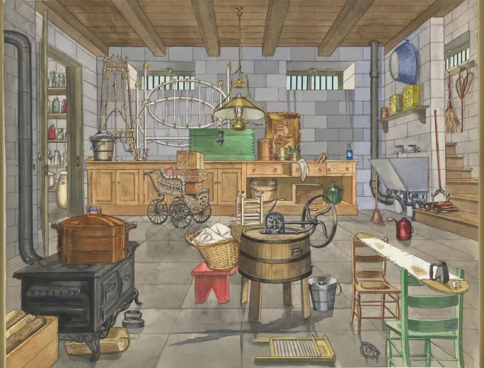 Framed Print : Basement of Urban House, 1910, c. 1947. Creator: Perkins Harnly