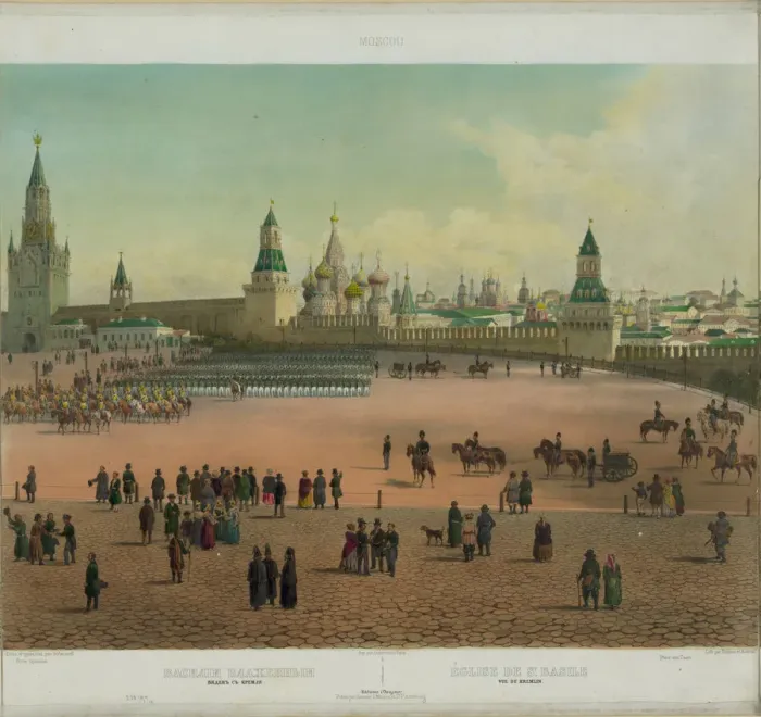 Framed Print : The Basil Cathedral at the Red Square in Moscow (from a panoramic view of Moscow in 10 parts), ca 1848. Artist: Benoist, Philippe (1813-after 1879) Framed Print : The Basil Cathedral at the Red Square in Moscow (from a panoramic view of Moscow in 10 parts), ca 1848. Artist: Benoist, Philippe (1813-after 1879)