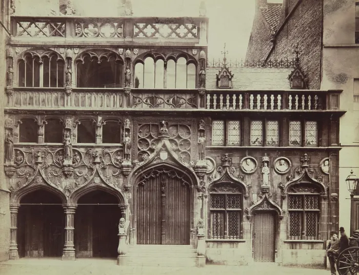 Framed Print : Basilica of the Holy Blood at Burg Square, Bruges, 1880-1890. Creator: Unknown Framed Print : Basilica of the Holy Blood at Burg Square, Bruges, 1880-1890. Creator: Unknown