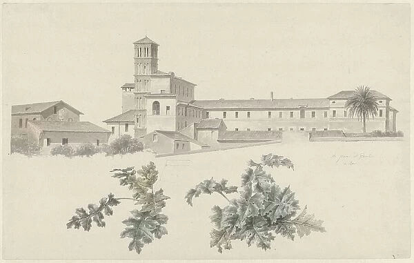 The Basilica of Santi Giovanni e Paolo in Rome, with Two Studies of Plants, c.1809-c.1812. Creator: Josephus Augustus Knip