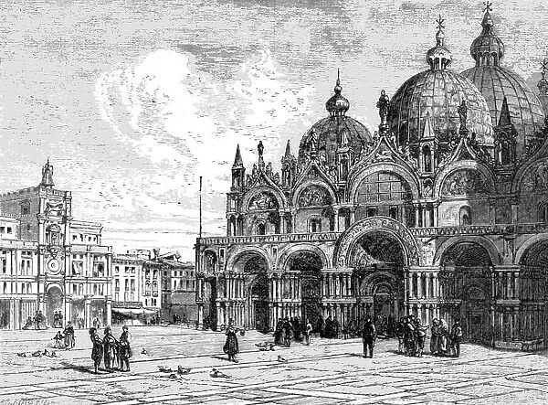 The Basilica of St. Mark, Venice, seen from the Piazza; Venice--Historical and Descriptive, 1875. Creator: Unknown