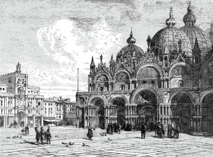 Framed Print : The Basilica of St. Mark, Venice, seen from the Piazza; Venice--Historical and Descriptive, 1875. Creator: Unknown Framed Print : The Basilica of St. Mark, Venice, seen from the Piazza; Venice--Historical and Descriptive, 1875. Creator: Unknown