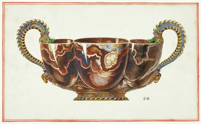 Framed Print : Basin with Enamelled Handles, Decorated with Dragon and Ram Heads, n.d. Creator: Giuseppe Grisoni Framed Print : Basin with Enamelled Handles, Decorated with Dragon and Ram Heads, n.d. Creator: Giuseppe Grisoni