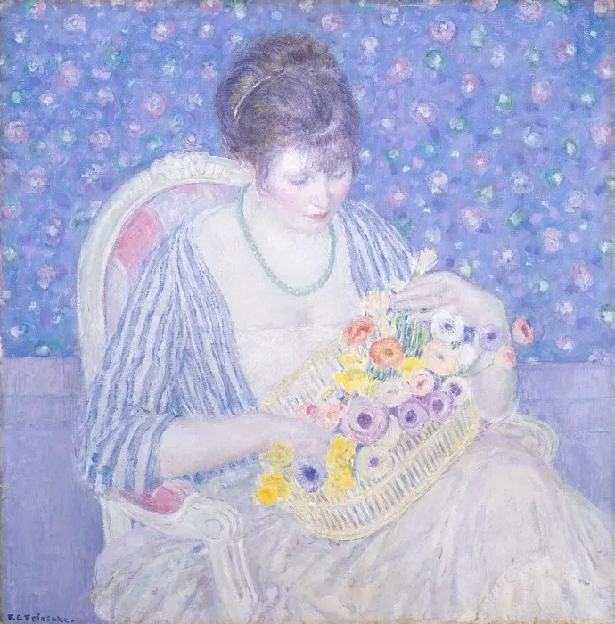 Framed Print : The Basket of Flowers, c. 1913 / 1917. Creator: Frederick Carl Frieseke Framed Print : The Basket of Flowers, c. 1913 / 1917. Creator: Frederick Carl Frieseke