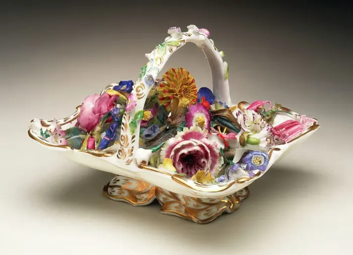 Framed Print : Basket of Flowers, c.1840. Creator: Chamberlain Factory Framed Print : Basket of Flowers, c.1840. Creator: Chamberlain Factory