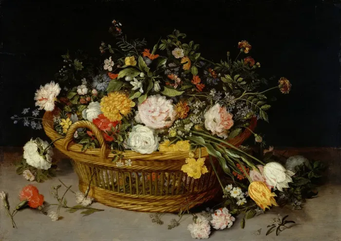 Framed Print : A Basket of Flowers, probably 1620s. Creator: Jan Brueghel the younger Framed Print : A Basket of Flowers, probably 1620s. Creator: Jan Brueghel the younger